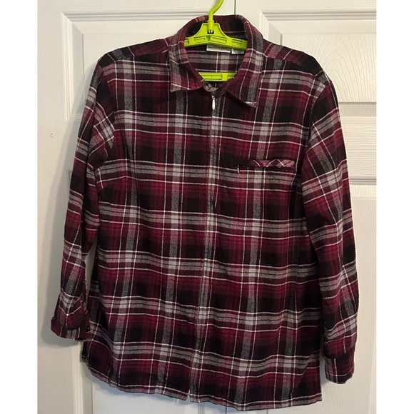 Fashion Bug Tops - Fashion Bug Vintage Women's Red Black Plaid Flannel Zip Up Shirt Shacket Large